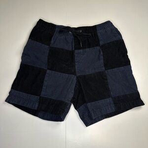 PacSun Volley Corduroy Shorts Mens Small Navy Black Patchwork Drawstring Casual